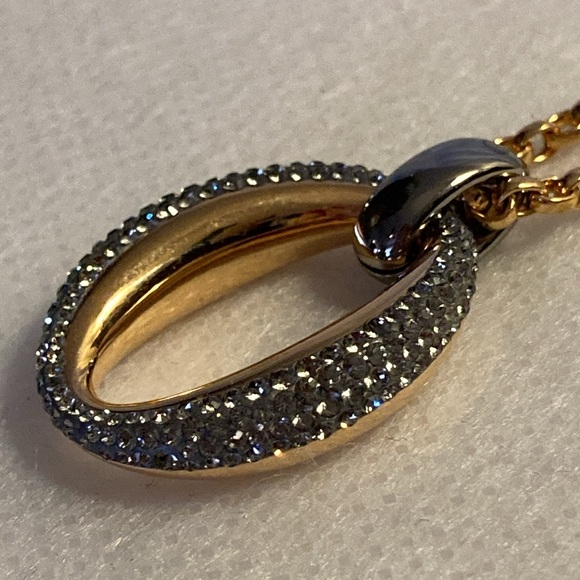 Vintage Swarovski Crystal Rose Gold Plated Oval Drop Belcher Chain Pendant Set - Picture 6 of 15